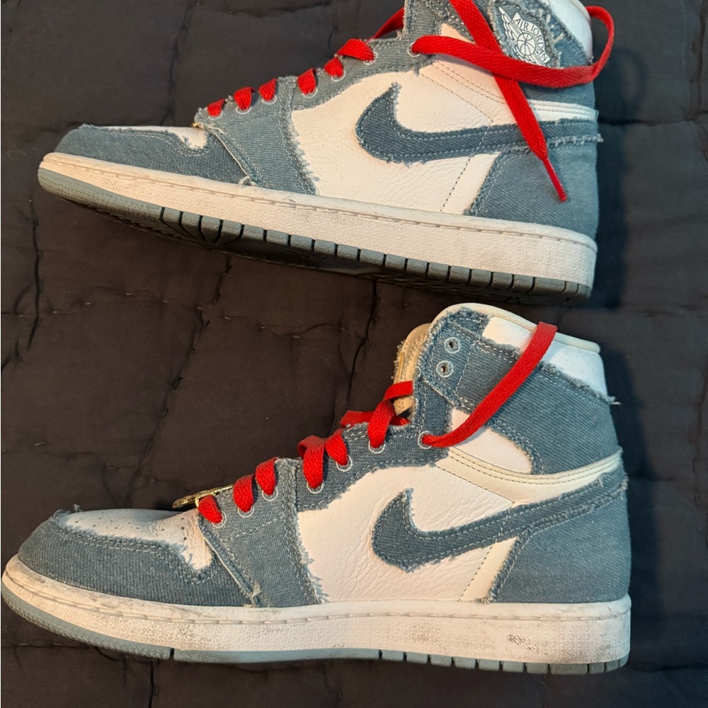 Jordan Women's Sneakers in Blue and White with Red Accents